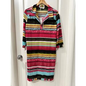 Grifflin Paris Fushia Multicolor Striped Longsleeve Shift Dress Size Large